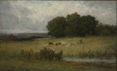 Jasna scena z bydłem w pobliżu strumienia autorstwa Edward Mitchell Bannister