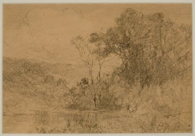 Krajobraz, lasy (#36) ok. godz. lata 80. XIX wieku (grafit na papierze) autorstwa Edward Mitchell Bannister