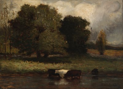 Bez tytułu (Cztery krowy brodzące w stawie) autorstwa Edward Mitchell Bannister