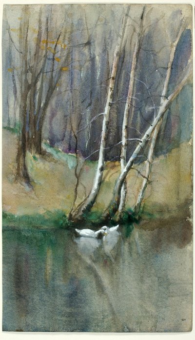 Bez tytułu (Scena w lesie z brzozami i kaczkami) autorstwa Edward Mitchell Bannister