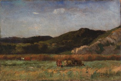 Bez tytułu (krajobraz z pasącymi się krowami, wzgórza) autorstwa Edward Mitchell Bannister