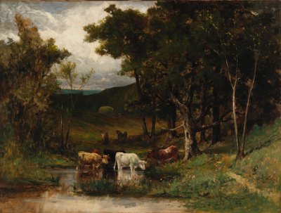 Bez tytułu (krajobraz z krowami w strumieniu w pobliżu drzew) autorstwa Edward Mitchell Bannister
