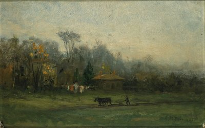 Bez tytułu (krajobraz z człowiekiem orzącym pole) autorstwa Edward Mitchell Bannister