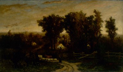 Bez tytułu (kobieta z bydłem i owcami o zmierzchu) autorstwa Edward Mitchell Bannister