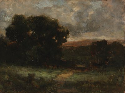 Krajobraz bez tytułu z łąką i drzewami, b.d. autorstwa Edward Mitchell Bannister