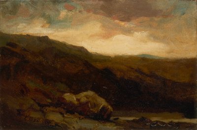 Górzysty krajobraz bez tytułu ze skałą i strumieniem na pierwszym planie, b.d. autorstwa Edward Mitchell Bannister