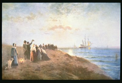 Zaokrętowanie pielgrzymów (olej na płótnie) autorstwa Edward Moran