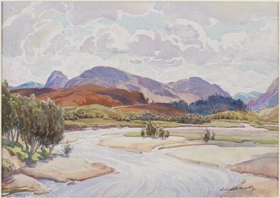 On the Spey (ołówek i akwarela na papierze) autorstwa Edward Mossforth Neatby
