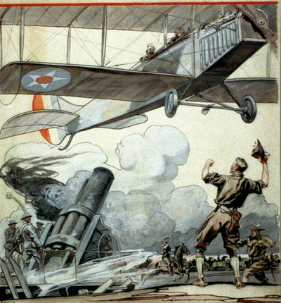 Samolot, działo artyleryjskie i żołnierze autorstwa Edward Penfield