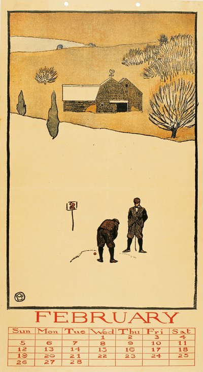 Kalendarz golfowy. Luty - Oeuvre de Edward Penfield (1866-1925) - 1899 - Kolorowa litografia - 41x28,6 - Museu Nacional d
