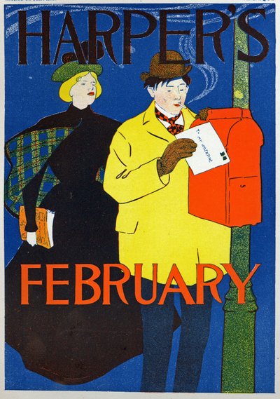 Mężczyzna niosący swój list walentynkowy autorstwa Edward Penfield