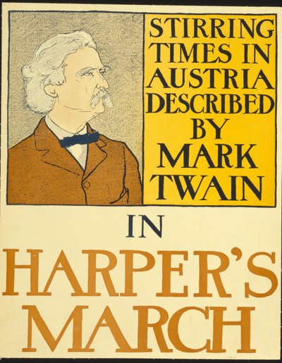 Mark Twain w wydaniu Harpera z marca 1898 (litografia) autorstwa Edward Penfield
