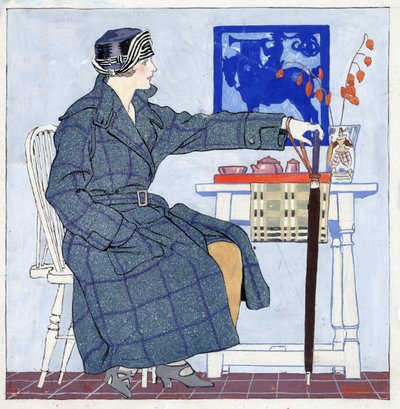 Młoda kobieta siedząca obok stołu trzymająca parasol autorstwa Edward Penfield