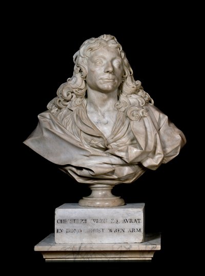 Popiersie portretowe Sir Christophera Wrena, XVII w. (marmur) autorstwa Edward Pierce