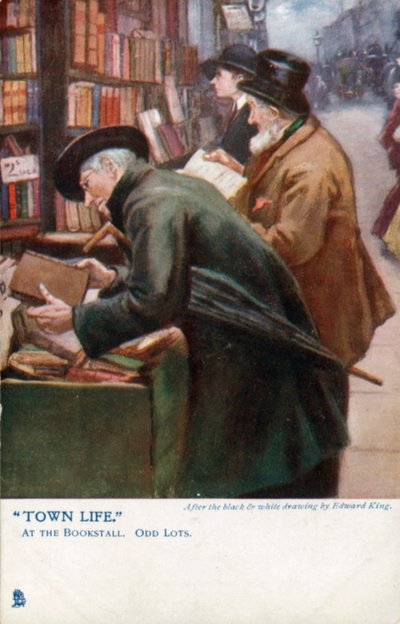 Town Life: klienci przeglądający stragan z książkami (kolor lito) autorstwa Edward R. King