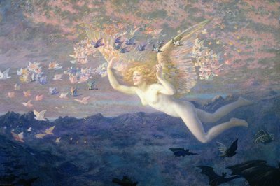 Na skrzydłach poranka, 1905 (toaleta podkreślona kolorem nadwozia i złotą farbą) autorstwa Edward Robert Hughes
