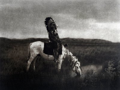 Indyjski wojownik jadący po równinie autorstwa Edward Sheriff Curtis
