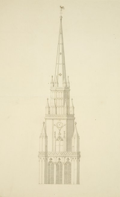 Projektowana Wieża St Mary Redcliffe (ołówek i akwarela na papierze) autorstwa Edward Shiercliffe
