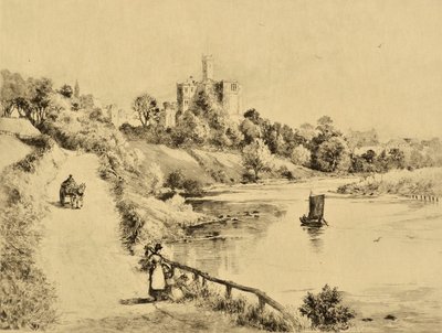The Coquet: Warkworth Castle od drogi do Amble, ok.1880 (akwaforta) autorstwa Edward Slocombe