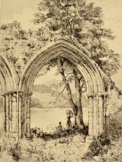 Czwarty: Jezioro Menteith z klasztoru Inchmahome, ok. 1880 (akwaforta) autorstwa Edward Slocombe