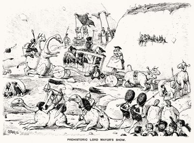 Prehistoryczny Lord Mayors Show, 1894 (pióro i atrament) autorstwa Edward Tennyson Reed