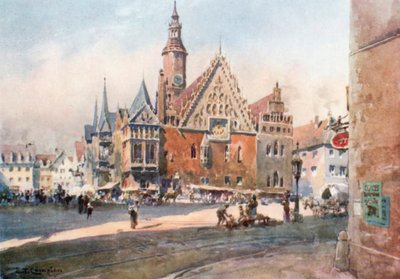 Wrocław - Ratusz (kolorowa litografia) autorstwa Edward Theodore Compton