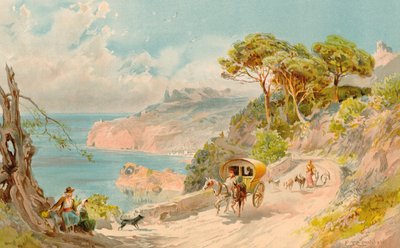 Coast Road w pobliżu Soller, Majorka (kolor lito) autorstwa Edward Theodore Compton