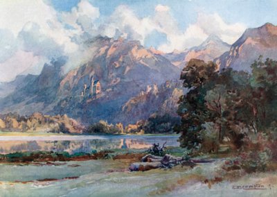 Neuschwanstein i Hohenschwangau (kolorowa litografia) autorstwa Edward Theodore Compton