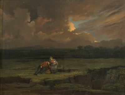 Żołnierz z żoną i dzieckiem w burzliwym krajobrazie autorstwa Edward Villiers Rippingille