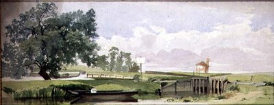 Scena nadrzeczna z zamkiem, ok. 1860 (akwarela i ołówek na papierze) autorstwa Edward W. Robinson