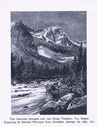 Grand Jorasses and the Doire Torrent, Val Ferrett, z British Adventure wydanego przez Collins, 1947 autorstwa Edward Whymper