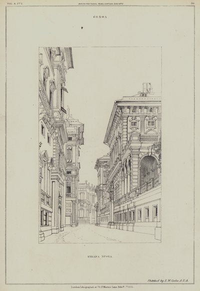 Strada Nuova, Genua, Włochy (lito) autorstwa Edward William (after) Cooke