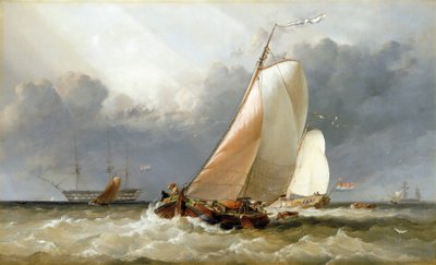 Holenderska żaglówka pływająca po Zuiderzee (Holandia). Olej na płótnie autorstwa Edward William Cooke