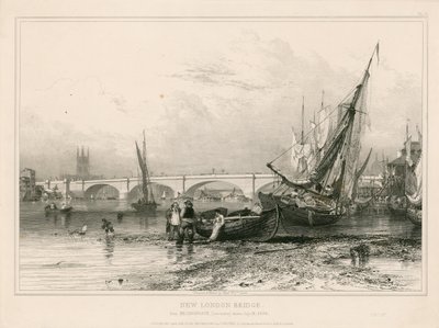 Most New London Bridge, z Billingsgate (niska woda) narysowany 31 lipca 1832 r. autorstwa Edward William Cooke