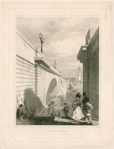 Most New London Bridge z górnego podestu schodów w pobliżu Tooley Street autorstwa Edward William Cooke