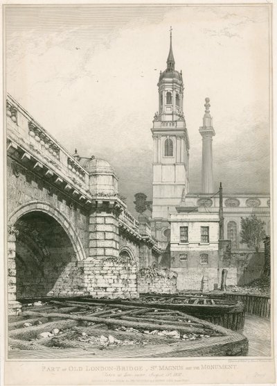 Część Old London Bridge, St Magnus i Monument autorstwa Edward William Cooke