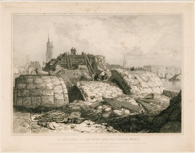 Część mostu Old London Bridge w formie, w jakiej pojawił się w czerwcu 1832 r. autorstwa Edward William Cooke