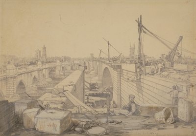 Budowa mostu londyńskiego, 1830 autorstwa Edward William Cooke
