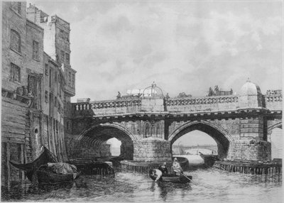 Southwark End of Old London Bridge, 1831, 1912. Artyści: Nieznani, Edward William Cooke. autorstwa Edward William Cooke