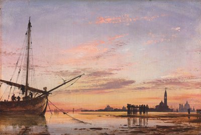 Widok zza laguny, Wenecja, zachód słońca, 1850 autorstwa Edward William Cooke