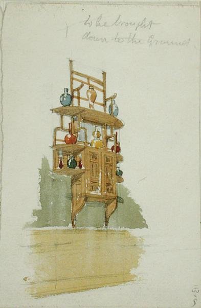 Projekt gabinetu małpy, ok. 1876 (akwarela i ołówek na papierze) autorstwa Edward William Godwin