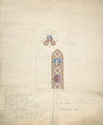 Projekt witraży w kościele w Ditteridge, ok. 1900 r. 1859. autorstwa Edward William Godwin