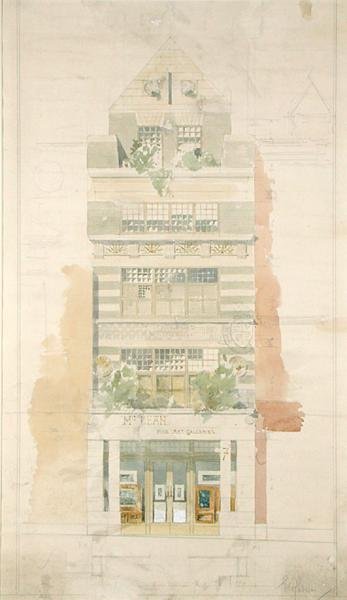 Projekt dla Fasady Galerii Sztuk Pięknych McLean, Haymarket, Londyn (akwarela i ołówek na papierze) (szczegóły patrz 237077) autorstwa Edward William Godwin