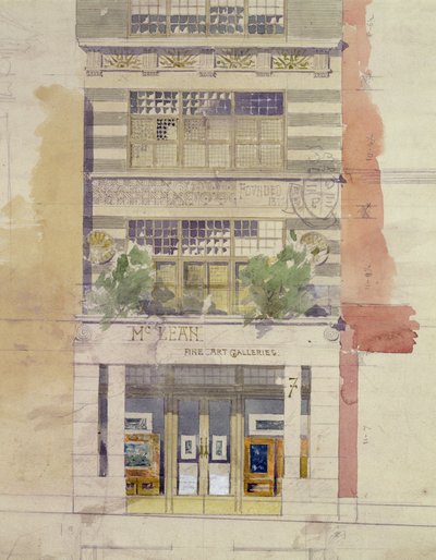 Projekt elewacji McLean Fine Art Galleries, Haymarket, Londyn (akwarela i ołówek na papierze) (patrz również 176480) autorstwa Edward William Godwin