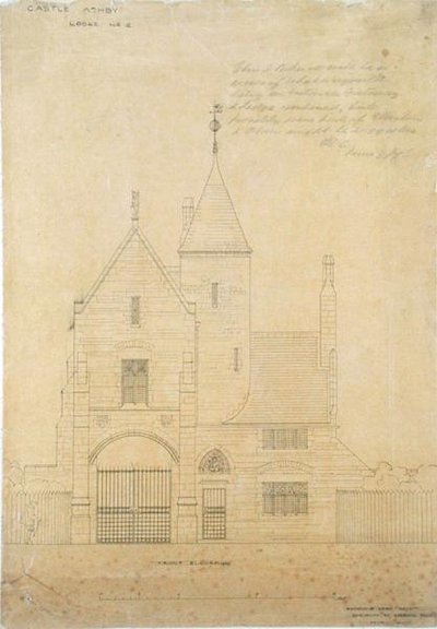 Elewacja frontowa zamku Ashby, Loża nr 2 autorstwa Edward William Godwin