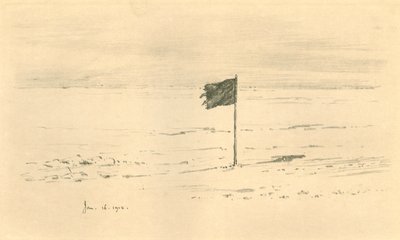 Obóz Czarnej Flagi. - Czarna flaga Amundsen w odległości kilku mil od bieguna południowego, 1912, 1913 autorstwa Charles Edward Wilson
