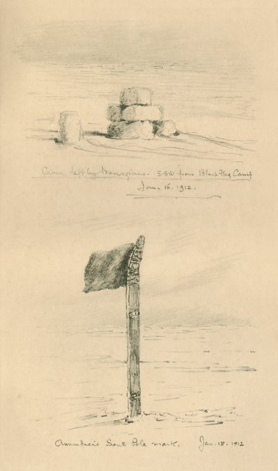 Cairn pozostawiony przez Norwegów i Amundsens South Pole Mark, styczeń 1912, 1913. autorstwa Charles Edward Wilson