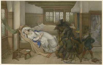Krasnoludy znajdują Śnieżkę śpiącą, 1874. autorstwa Edward von Steinle