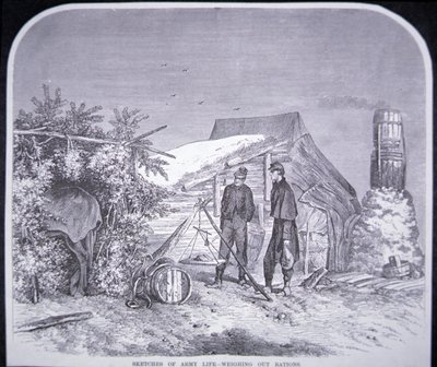 Szkice z życia wojska – ważenie racji żywnościowych, z „Ilustrowanej gazety Franka Leslie”, 7 maja 1864 r. (rycina) autorstwa Edwin Austin (after) Forbes