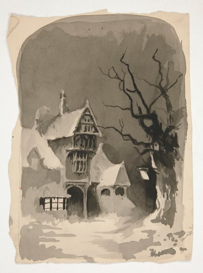Scena zimowa: Dom w śniegu (recto); Różne badania figur (verso) autorstwa Edwin Austin Abbey